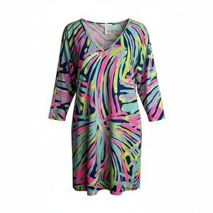 Lilly Pulitzer Cori Pima Cotton V-Neck Dress Women's Size XL Sea Dreamin Print